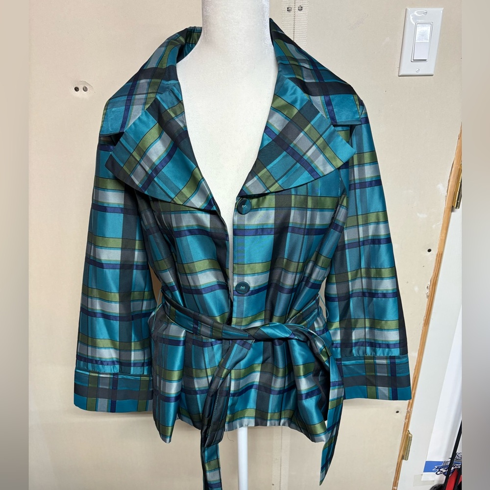 PULI SZ 14 PLAID JACKET W TIE EUC VINTAGE